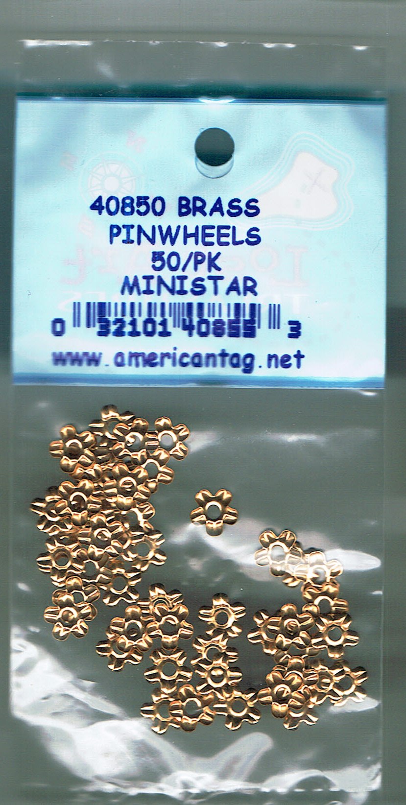 American Tag Nailheads - Brass Pinwheel Mini Stars (50/Pkg)