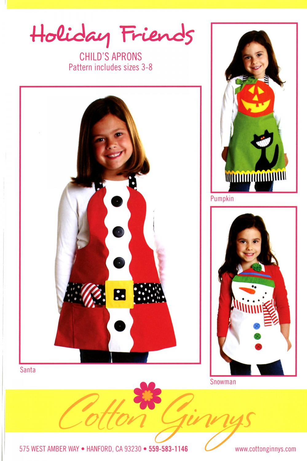 Cotton Ginnys Pattern - Holiday Friends Child's Apron Cow, Pig & Chicken