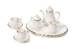 Darice Miniatures - Ceramic Tea Service with Gold Trim - 10 Piece