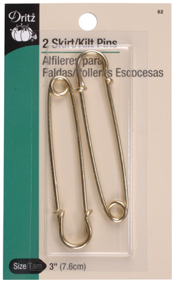 Dritz Safety Pins 3" Skirt Kilt Gilt Gold 2pc