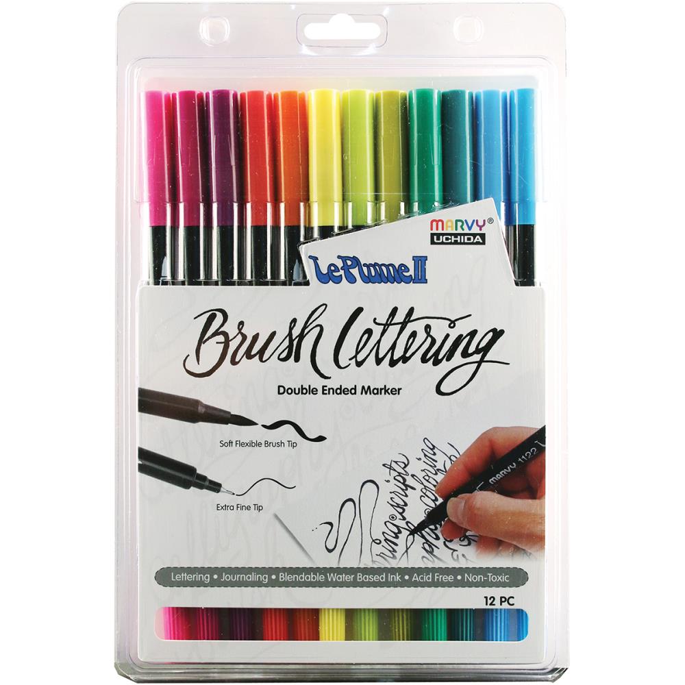 Uchida Le Plume II Double-Ended Brush Lettering Marker Set 12/Pkg - Bright