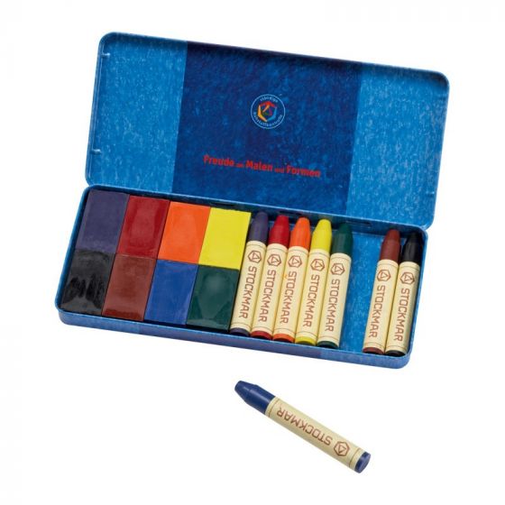 Stockmar Wax Crayons Combo Standard Tin Case - 8 Blocks & 8 Sticks Assorted